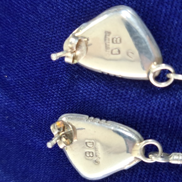 Vintage Native American Mother of Pearl Sterling Silver Feather Earrings - Picture 7 of 13